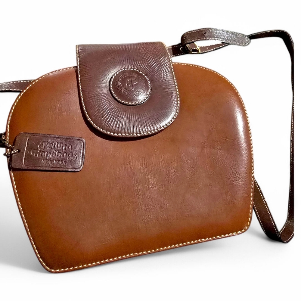 Perlina New York Brown Leather Western Style Satchel Saddlebag Crossbody Handbag